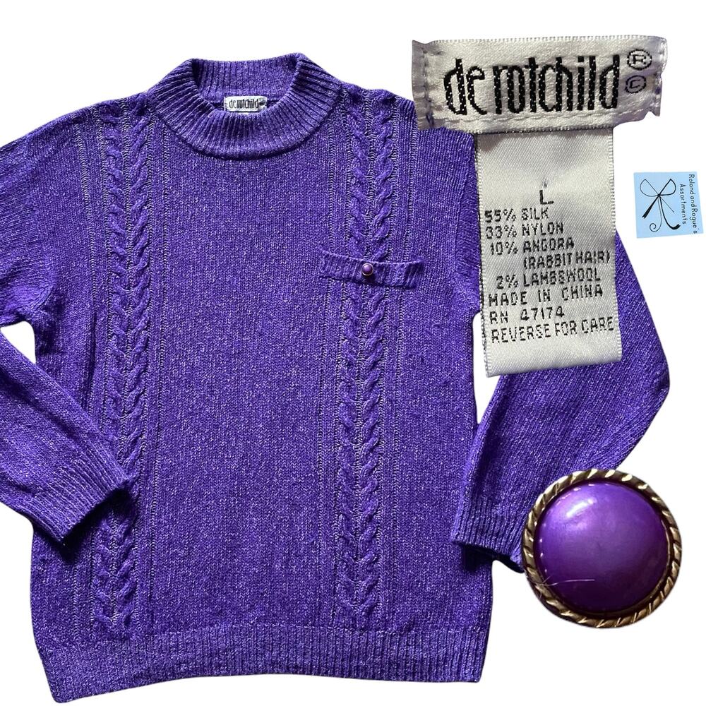 De Rotchild Silk/Angora/Lambswool Blend Mock Neck Sweater Sz L
